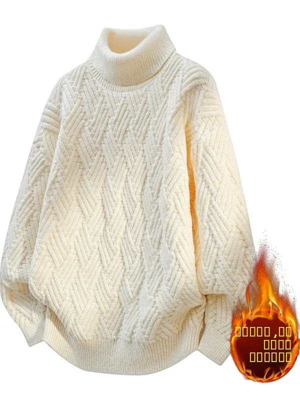 

Men's Knitted High Collar Sweater Thiened Fce Loose Fit Warm Base Layer irt Casual Sle Polyester Fiber Long Sve