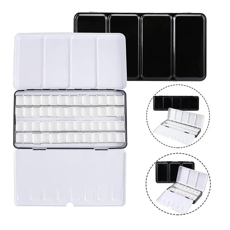 Empty Metal Watercolor Tin Palette Box With 14/52pcs Detachable Empty Watercolor Half Pans For DIY Travel Watercolor Palette