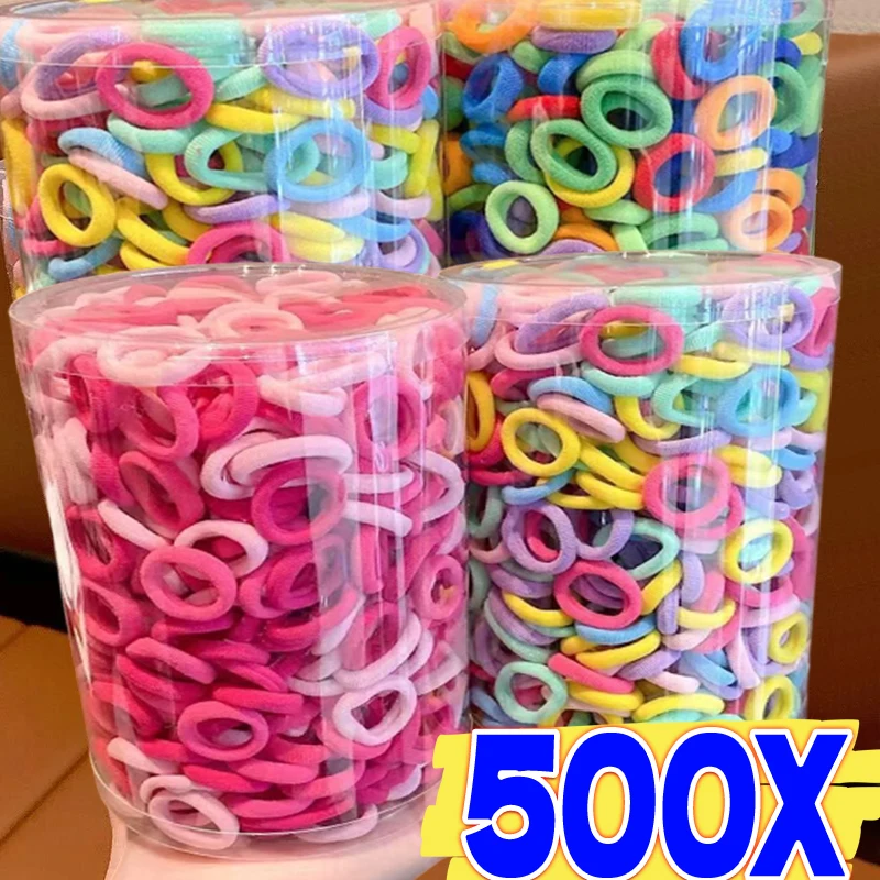 500PCS Colorful Basic Nylon Ealstic Hair Ties for Girls Ponytail Hold Scrunchie Rubber Band Kid Fashion Baby Hair Accessories