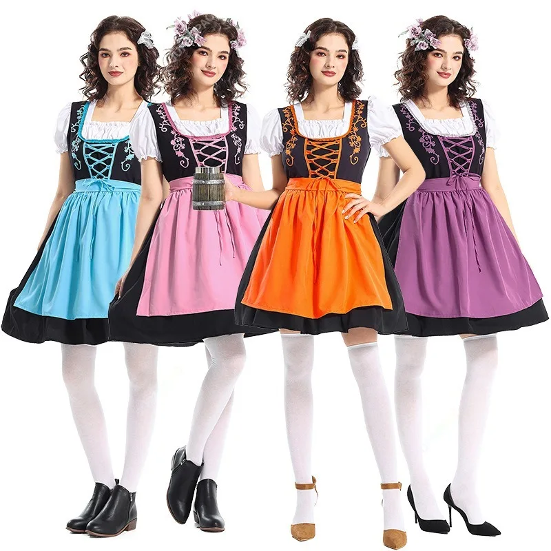 

Women Dress with Apron Beer Festivals Bartender Waitress Outfit Cosplay Carnival Halloween Party Multi Colored Beer Jacket Dress