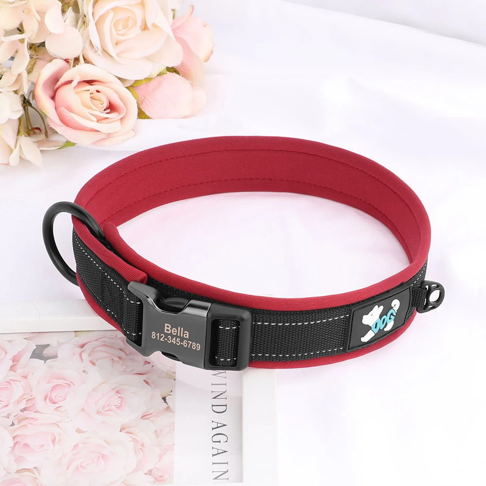 Reflective Dog Collar Personalized ID Buckle Collars Free Engrave Soft Padded Dogs Collar Adjustable for Small Medium Large Dogs