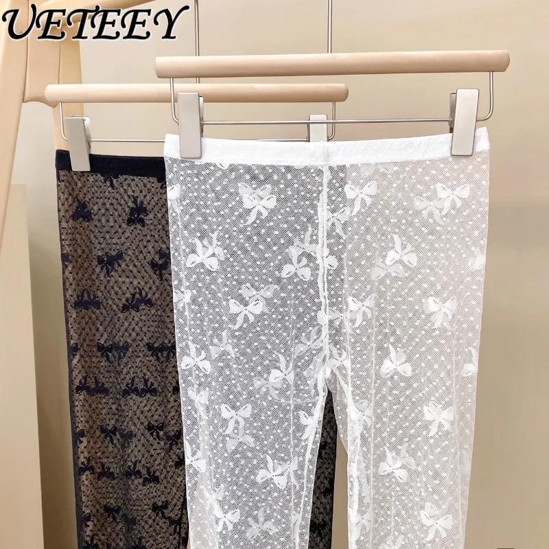 Neue Spitze Leggings frauen Sexy Dünne Neun-punkt Frühling und Sommer Oberbekleidung Mesh Hohe taille Oversize Neun-punkt Hosen