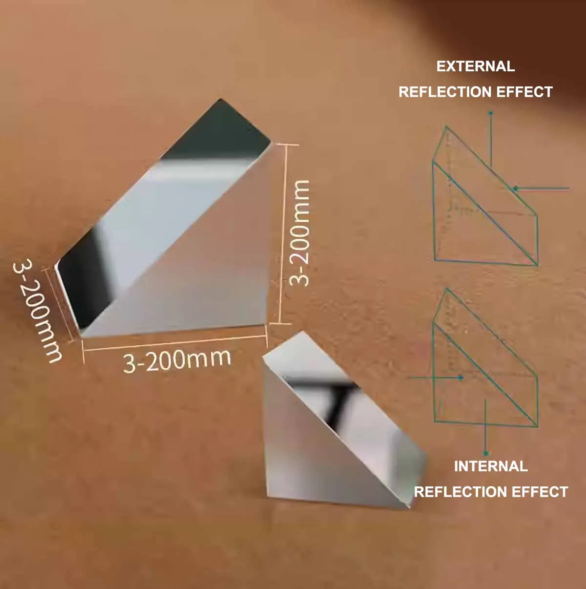 4-80mm Right Angle Total Reflection Prism Inclined Aluminum Plated Isosceles Prism for External & Internal Reflection