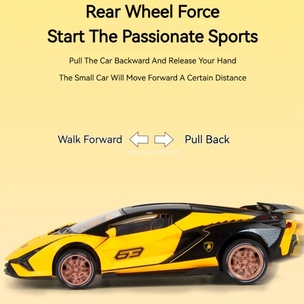 1:24 Lambor Sian SCV12 Modelli Auto Giocattoli in miniatura Lega di gomma Pneumatici Auto sportiva Ruota Tirare indietro Veicoli Bambini Regali perfetti