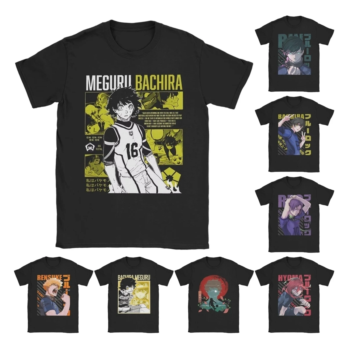 Camisetas BACHIRA MEGURU BLUE LOCKs para hombre, ropa de algodón estilo manga, camisetas vintage de manga corta con cuello redondo, camisetas con idea de regalo