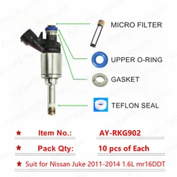 10Sets/40pcs GDI Fuel Injector Repair Kit for Nissan Juke 2011-2013 1.6L Replacement Filter Oring and Seals (AY-RKG902)