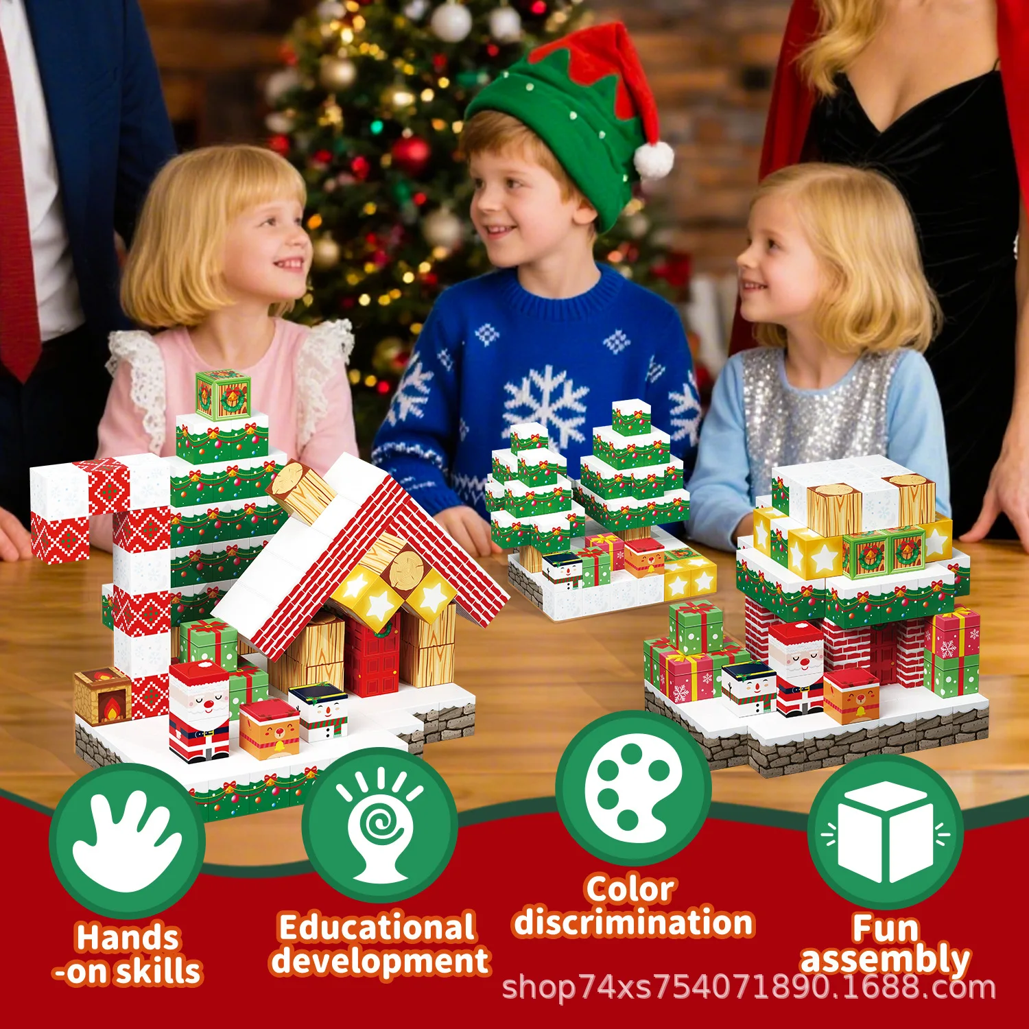 New Christmas Scene Magnetic Bricks Blocks Toys Christmas Cubes Construction Set of children DIY assembly Birthday Gift