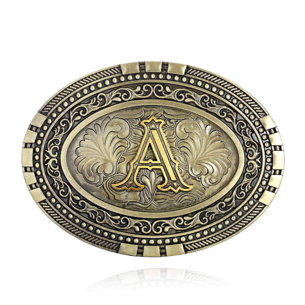Mens Western Belt Buckle - Initial Cowboy Letter Oval Belt Buckles for Women