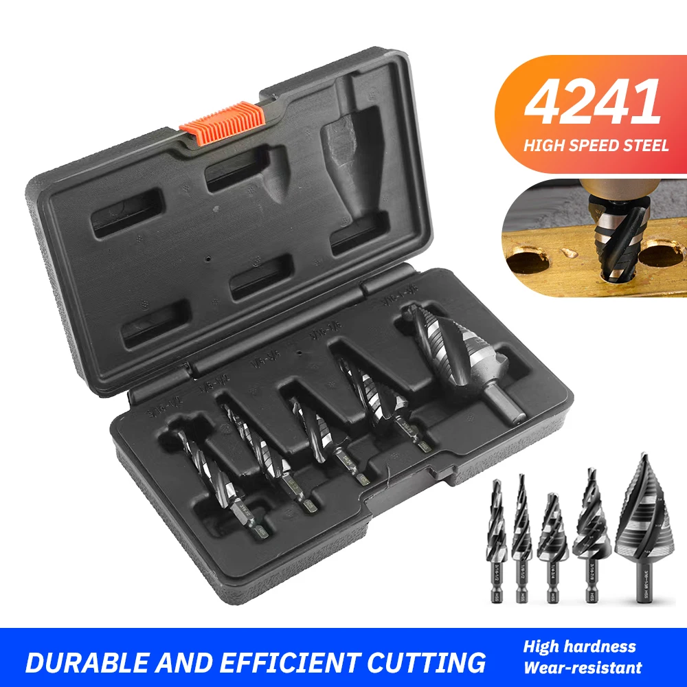 

HSS Spiral Step Drill Bit Set Multiple Sizes Hex Shank Step Drill High Hardness Step Drill for Metal Sheet Plastic HoleExpanding