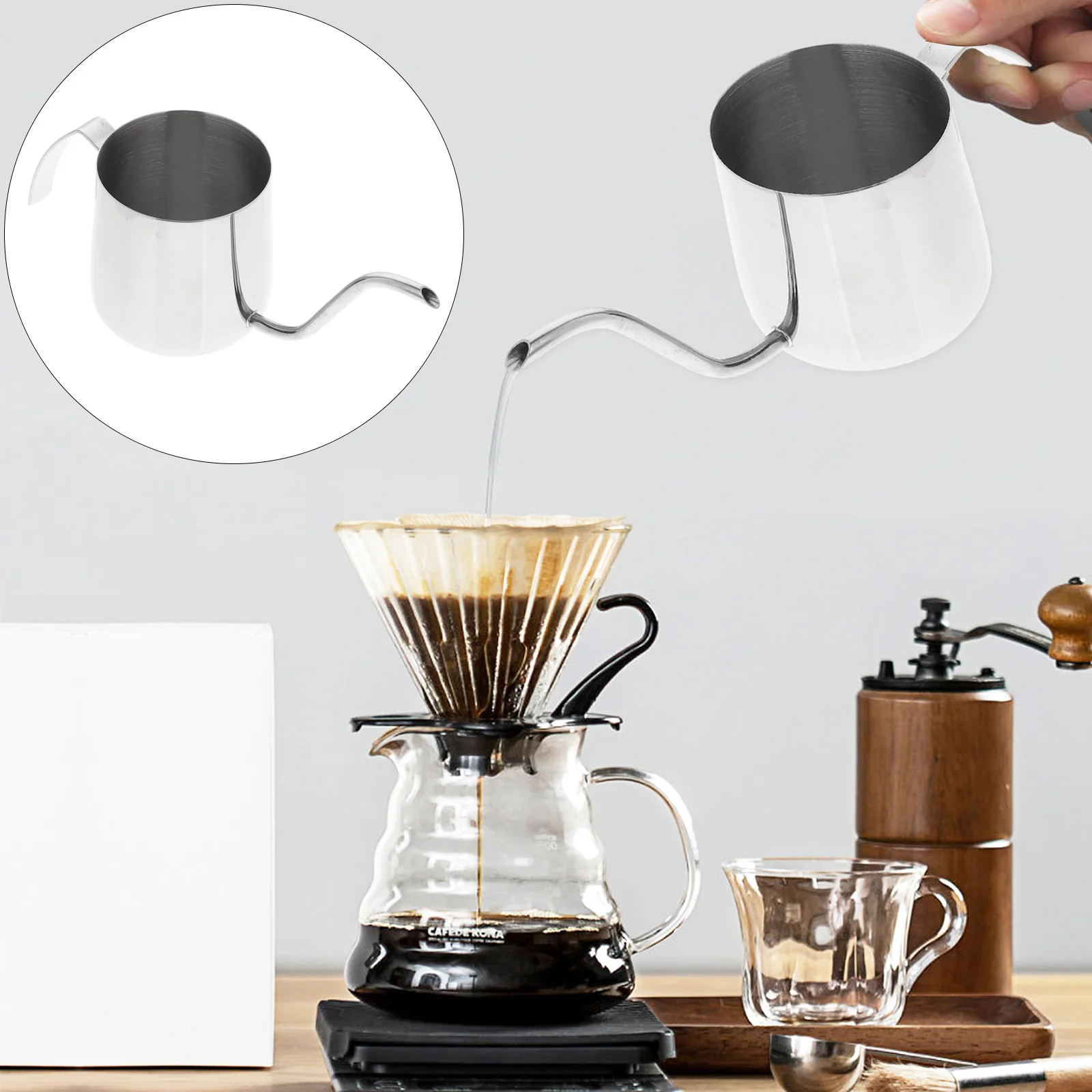 

Stainless Steel Coffee Pot Long Mouth Non-Slip Handle Hand Drip Coffee Kettle Perfect for Party Daily Use with Scale