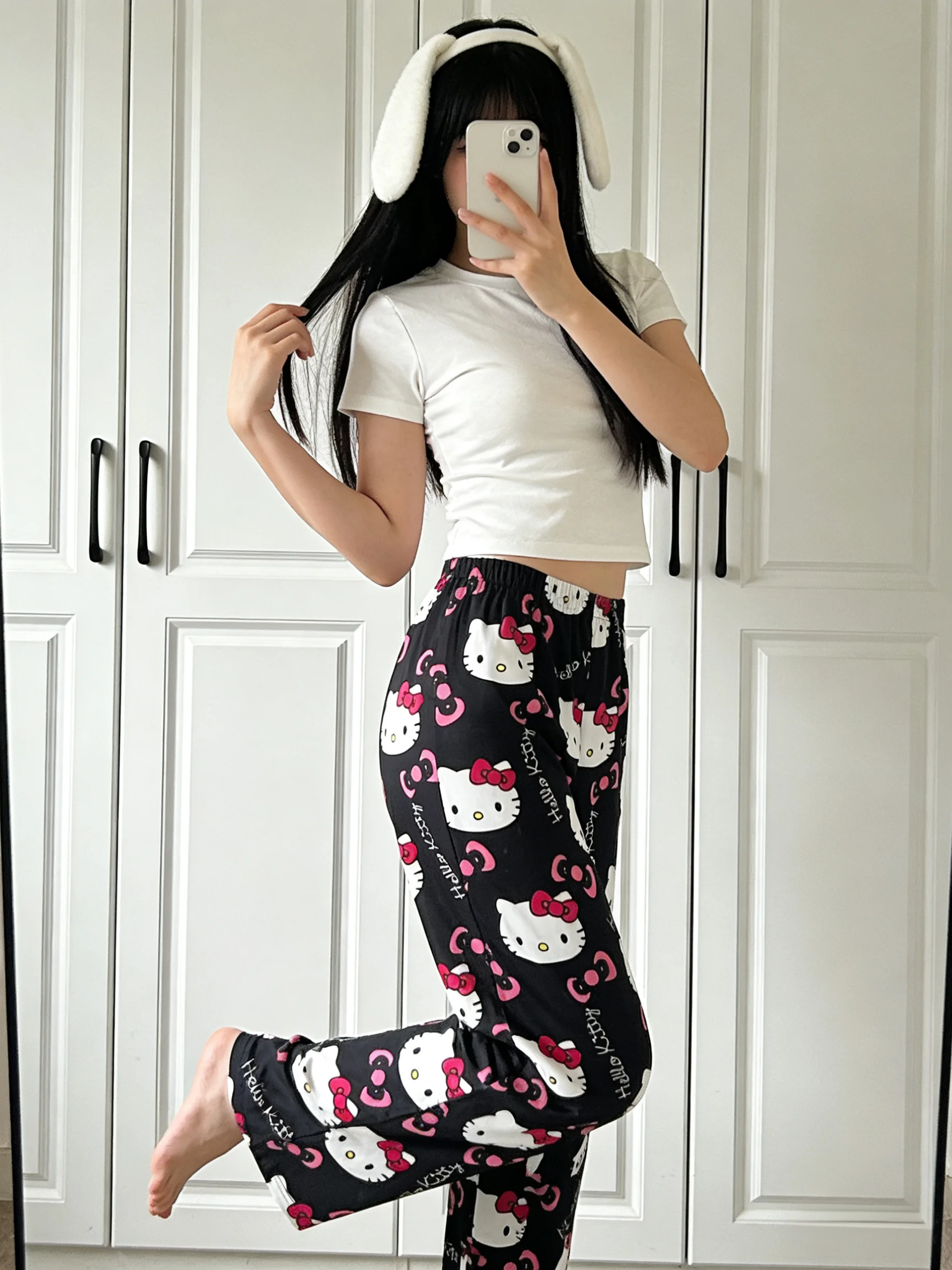 Hello Kitty Black Loungewear, Spring/Summer New Casual Pants, Y2K Anime Style, Perfect for Festival Gifts & Party Wear