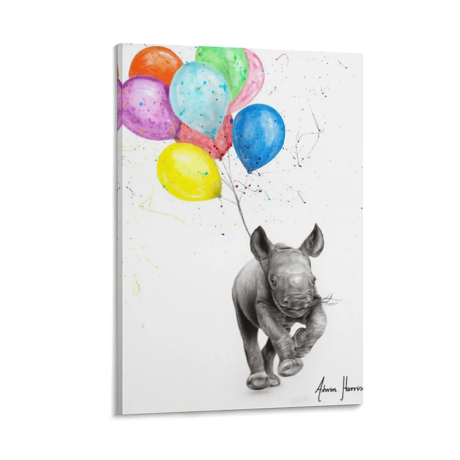 

The Rhino and The Balloons Canvas Painting poster aesthetic Wall decoration poster