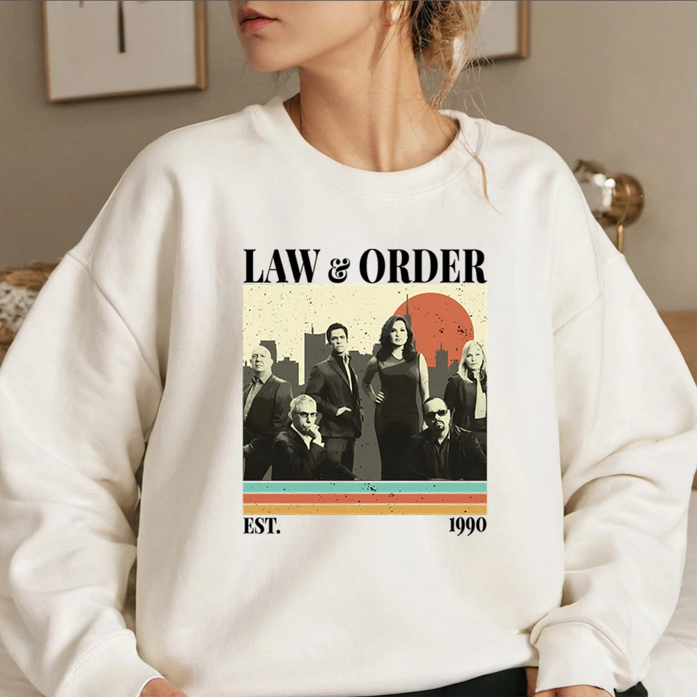 Vintage Law and Order SVUเสื้อกันหนาวElliot StablerและOlivia Bensonเสื้อนักสืบทีวีซีรีส์Hoodie Retro Crewnckเสื้อ