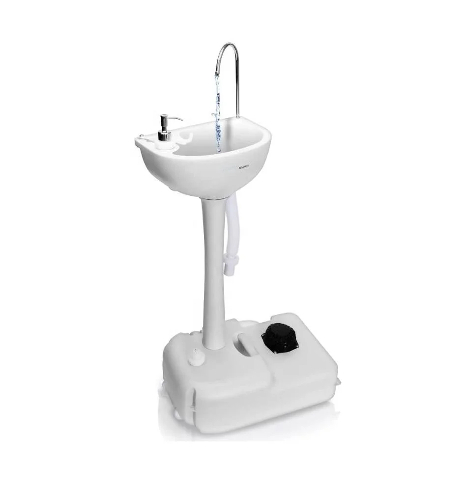 

Portable Camping Sink with Towel Holder & Soap Dispenser - 19L Water Capacity Hand Wash Basin Stand W/ Rolling Wheels