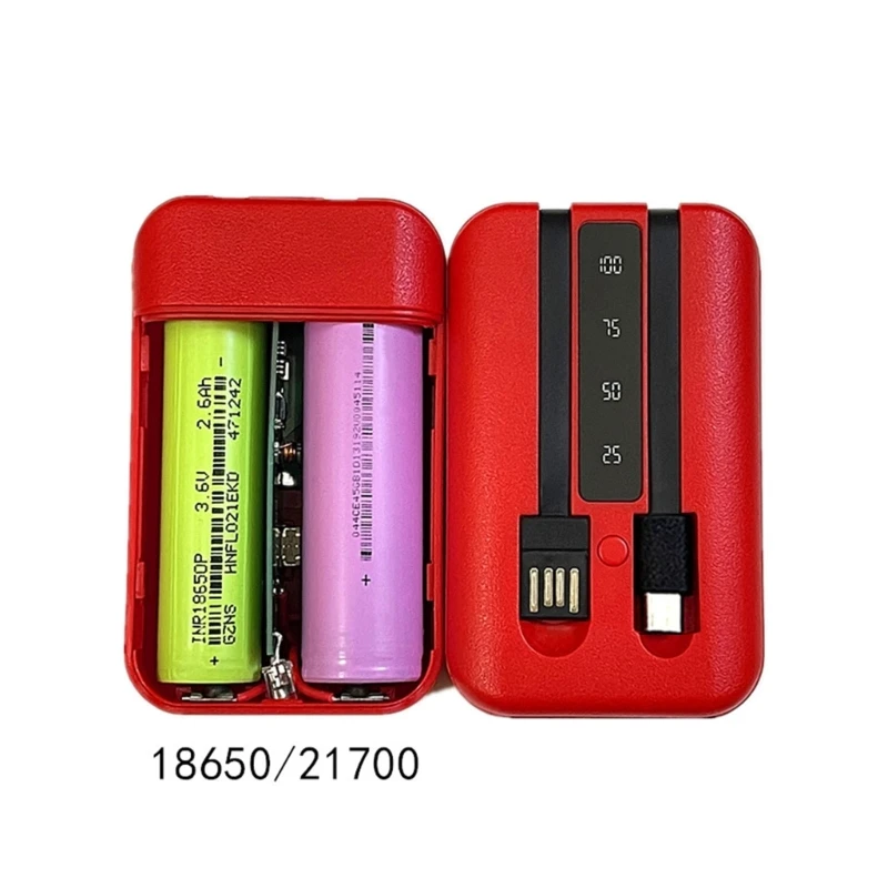 DIY Power Bank Box-Case 2x 18650/18700/20700/21700 Battery Charger Powerbank-Shell Micro / Type-C USB Dual Port with LED