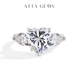ATTAGEMS 4CT Heart Cut Moissanite Ring 10*10mm D Color 925 Sterling Silver Solitaire Ring Engagement Wedding Jewelry Top Quality