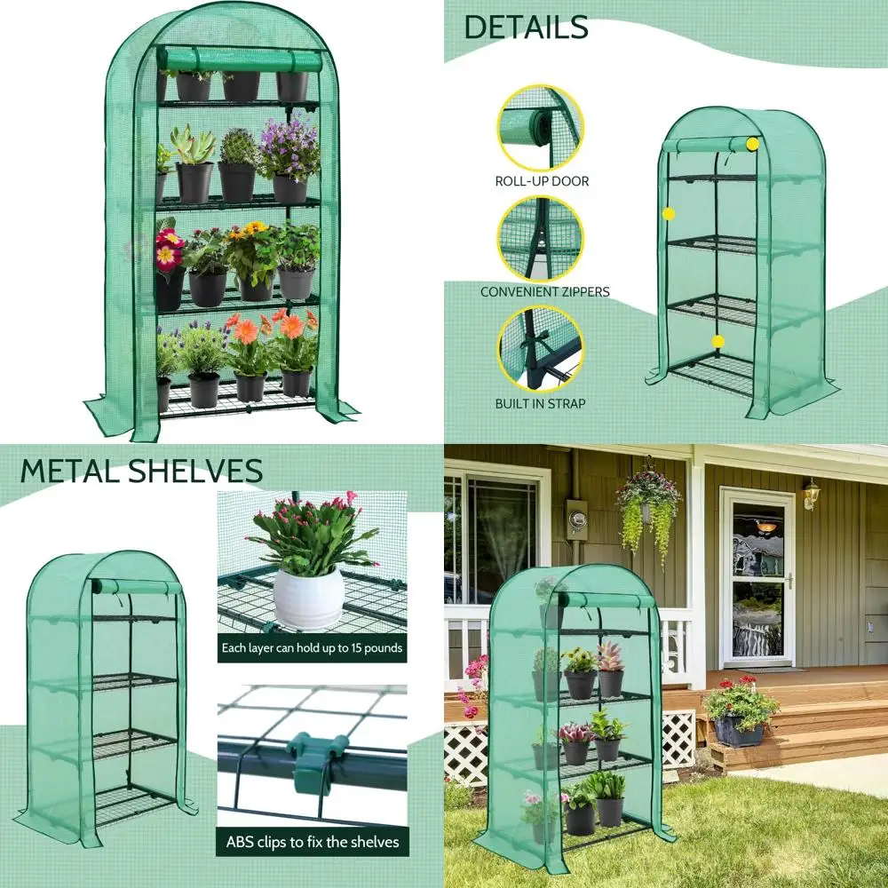 

Portable Mini Greenhouse with Wire Shelves for Indoor and Outdoor Use, Roll-Up Zipper Door, 4-Tier, 31.5 x 17.7
