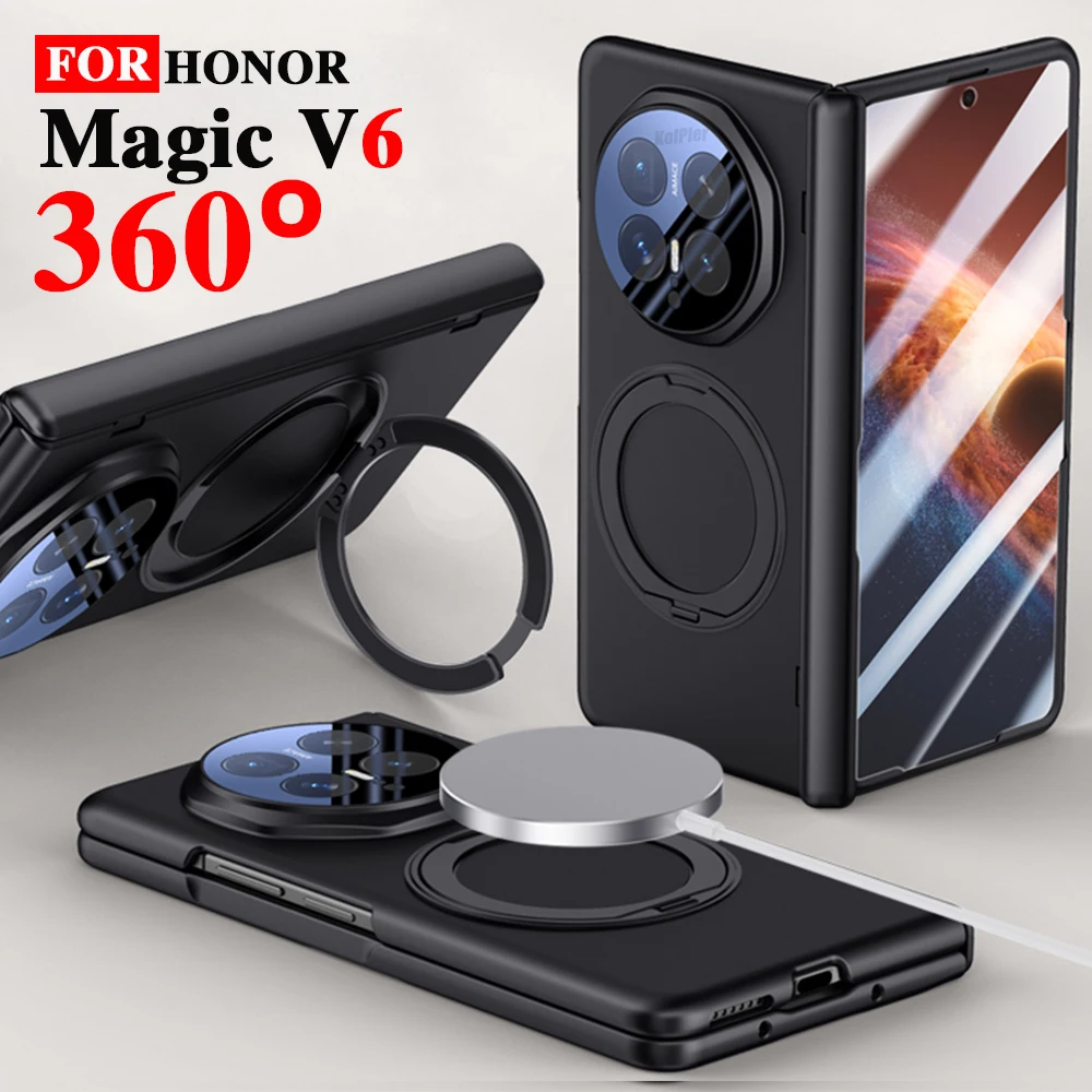 

V6 Glass Screen Protector Stand Strong Magnetic Skin-friendly Feel Case For HONOR Magic V6 5G 2025 Protective Matte Holder Cover