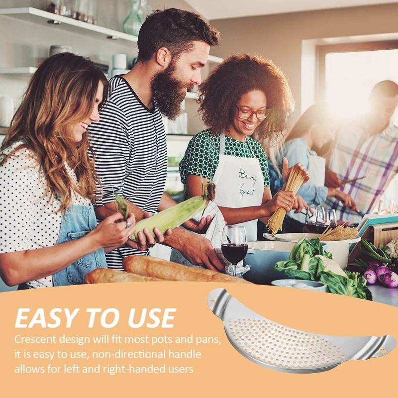 ABKO-2 Pieces Pot Strainer Stainless Steel Crescent Pot Strainer With Handle Pasta Strainer Pan Pot Strainer With Recessed
