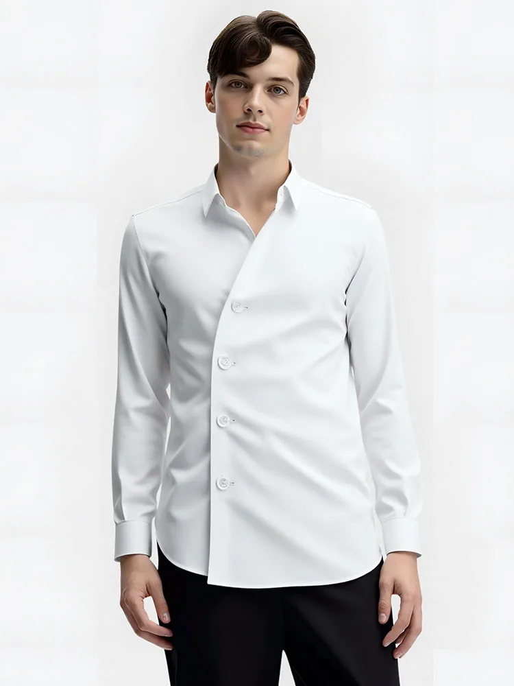

Men's Elegant Solid Color Shirt Single-Breasted Long-Sleeve Office Male Top Shirt Formal Wedding Blaze Man Basic Business Shirts