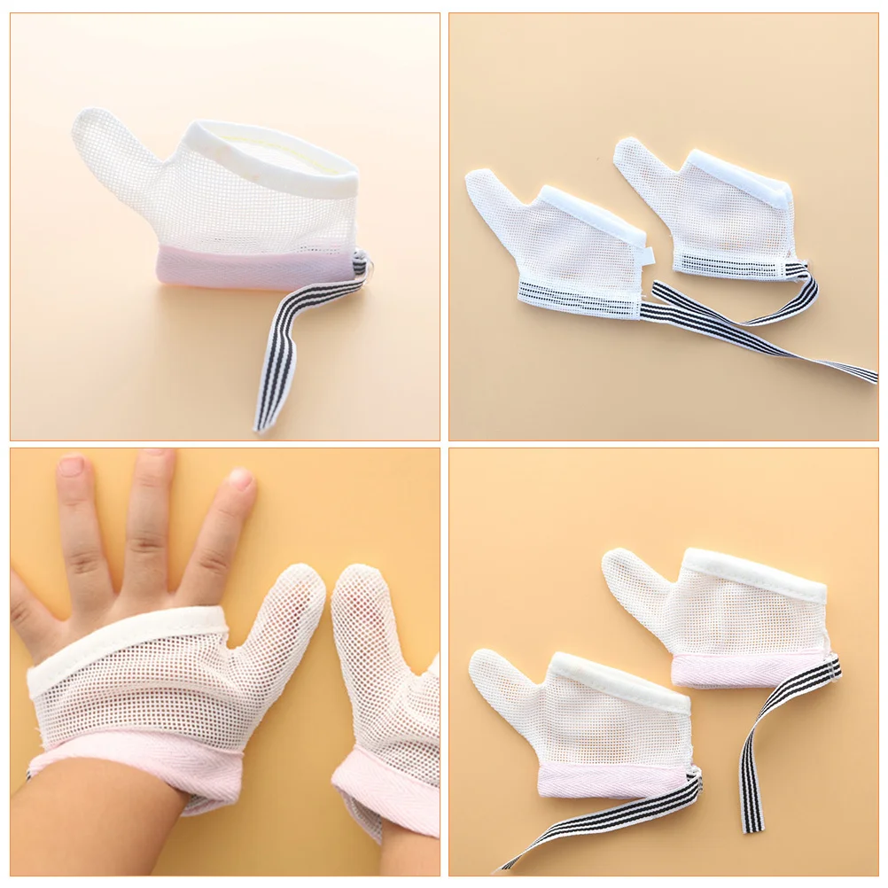 

2Pairs Adjustable Baby Anti-Sucking Gloves Breathable Infant Finger Protector Stop Thumb Sucking Gloves for Newborn Teething