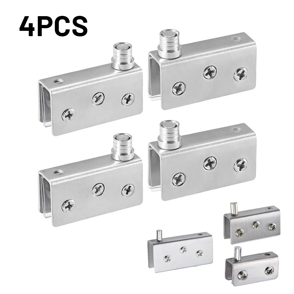 Sem perfuração dobradiças de porta de vidro dobradiças de porta de vidro prata 4 pçs armário pivô dobradiça clipe braçadeira para portas novo