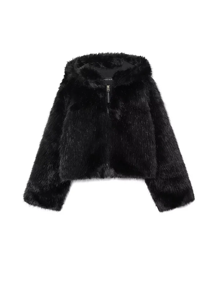 

HH Women's Winter New Fashion Versatile Zippered Hooded Faux Fur Jacket Coat Female High Street Casual Long Sleeve Pocket Jacket