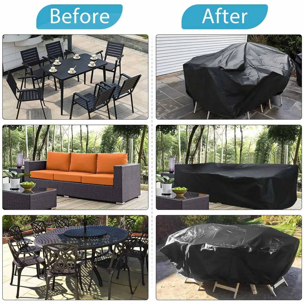 600D Oxford Fabric Patio Garden Furniture Cover Rectangular Protection Windproof Anti-UV Rain Snow Chair Table Sofa Covers