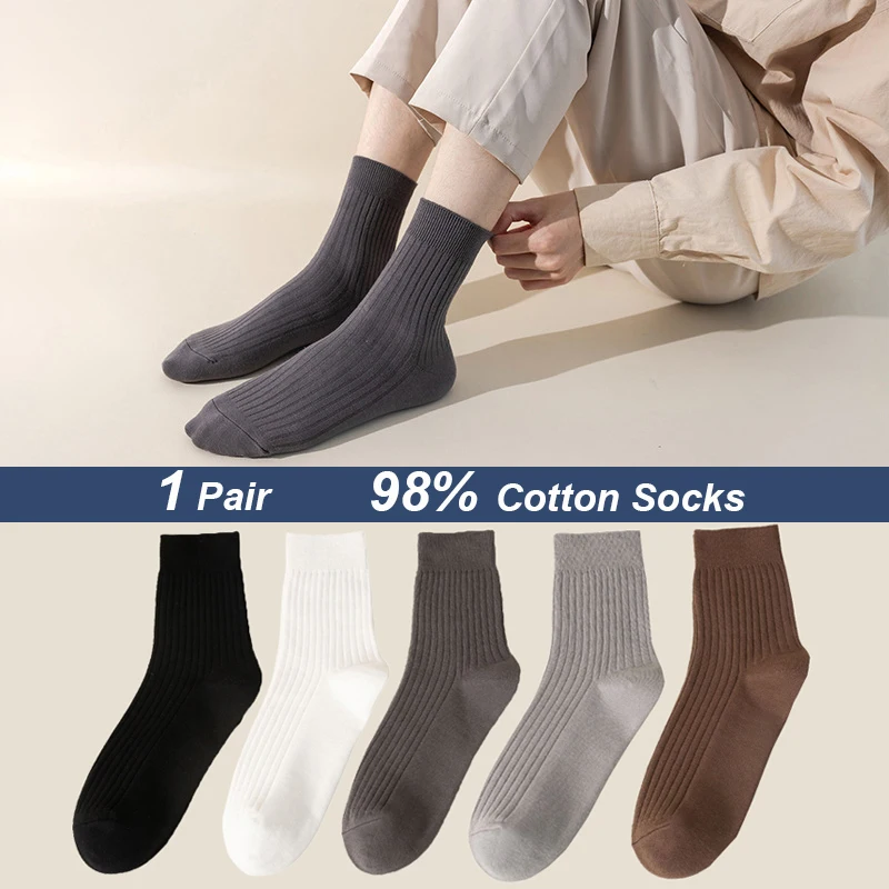 

LKWDer Brand Men's Socks New Fashion Striped 98% Cotton Men Crew Socks Breathable Antibacterial Solid Dress Socks High Quality