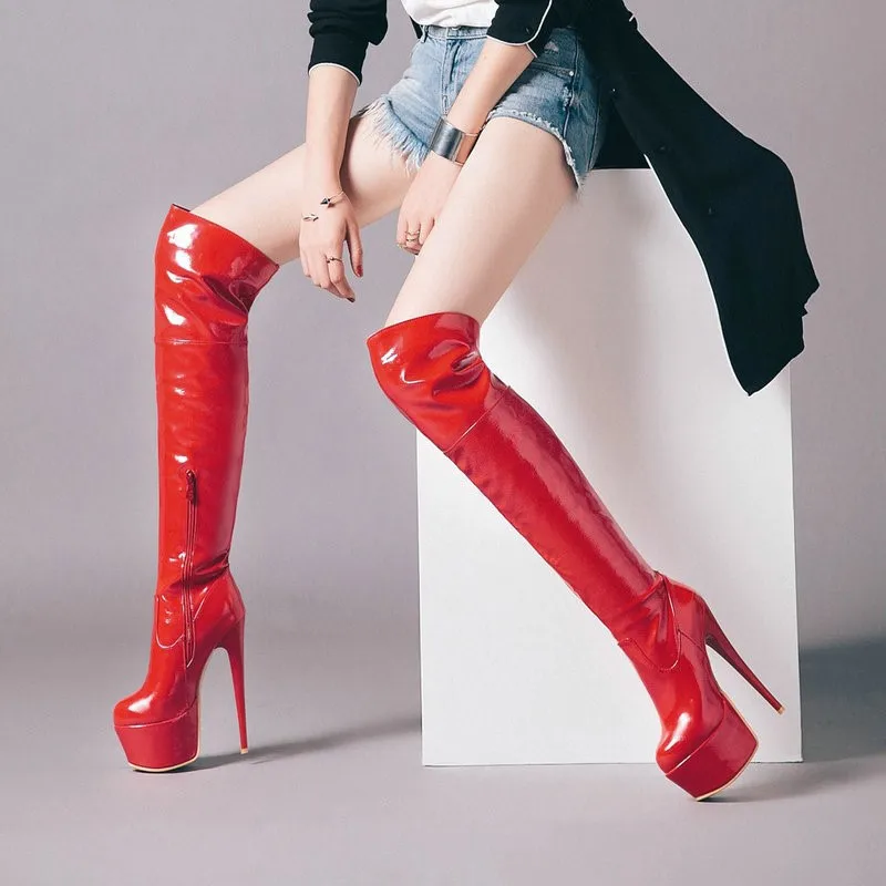 Sexy Thigh High Boots For Women Platform Fetish Stripper Dance Winter Shoes Lady High Heels Over the Knee Boot Red White Black