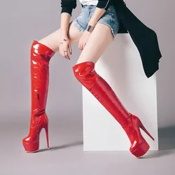 Sexy Thigh High Boots For Women Platform Fetish Stripper Dance Winter Shoes Lady High Heels Over the Knee Boot Red White Black