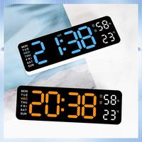 NEW-Large Digital Wall Clock Temperature And Humidity Week Display Electronic LED Table Alarm Clock 12/24H