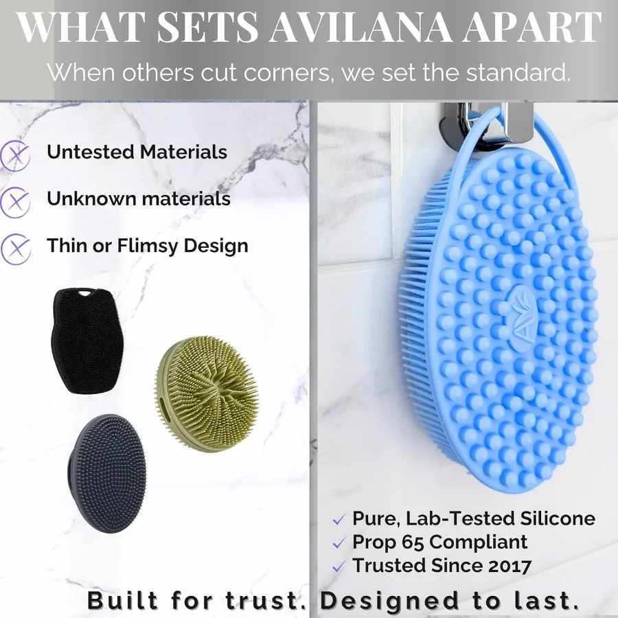 Avilana Scrubber per il corpo in silicone Spazzola per doccia delicata Luffa Alternativa Opzioni infusione d'argento Silicone igienico BPAFree ad asciugatura rapida