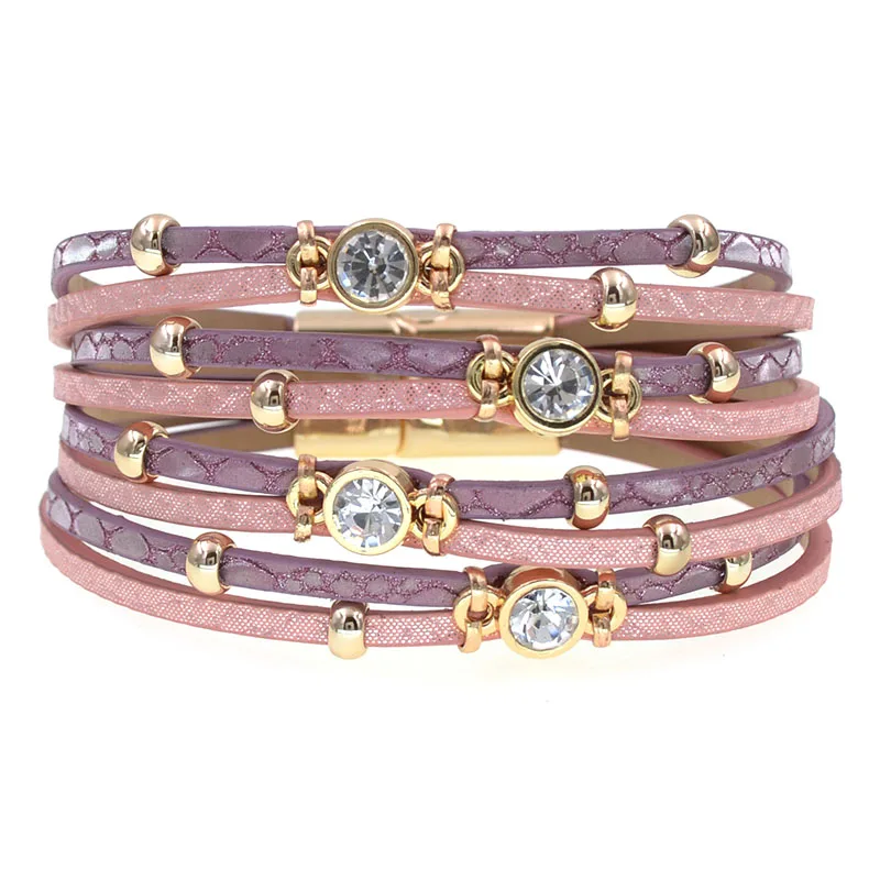 WELLMORE 4 colors Bohemia leather bracelets for women Metal beads charm bracelets magnet bracelet fashion jewelry wholesale