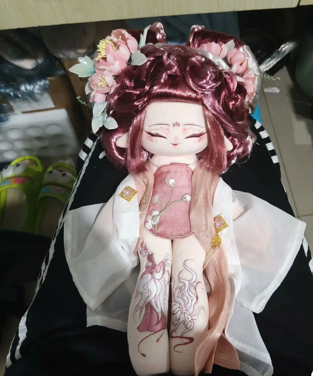 30cm Anime Pink Eyes Monstertu shan jiang  Stuffed Long Legs Hair Plushie Cotton Plush Doll Body Anime Figure Toy Kids Halloween