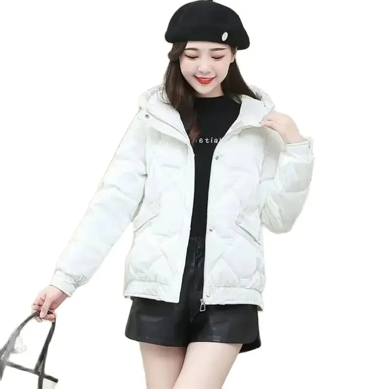 Women's Down Cotton Jacket Short Korean Bright Hooded Thick Female Parkas Fashion Versatile Leisure Winter Outerwear