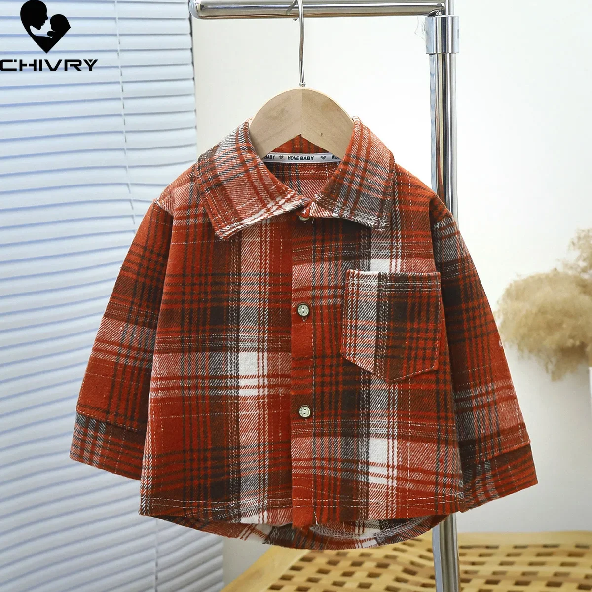 Boys Girls Classic Plaid Striped Shirts Coat New 2024 Spring Vintage Kids Long Sleeve Lapel Casual Cardigan Shirt Tops Clothing