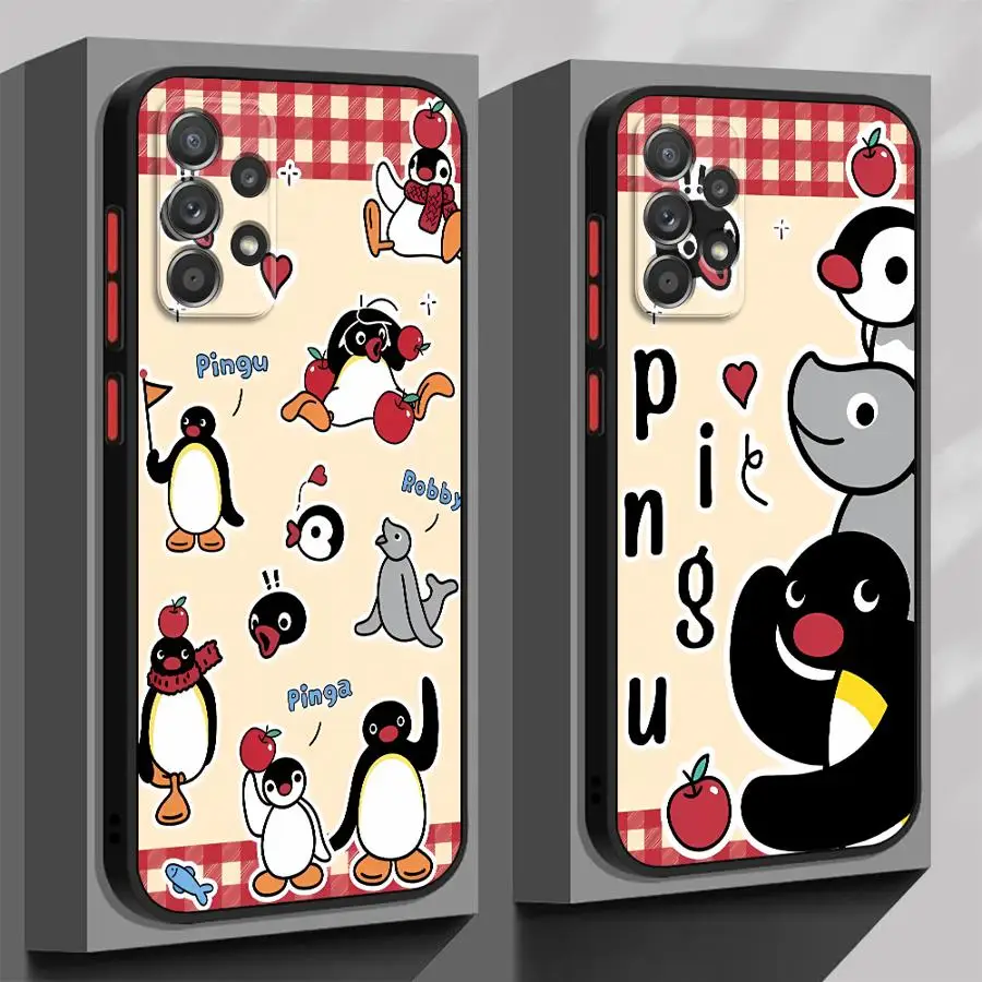 Capa macia caso de telefone para samsung galaxy a22 a23 a25 a26 a32 a73 a56 a21 a52 a71 a31 a72 a36 quente ins bonito dos desenhos animados p-ingu