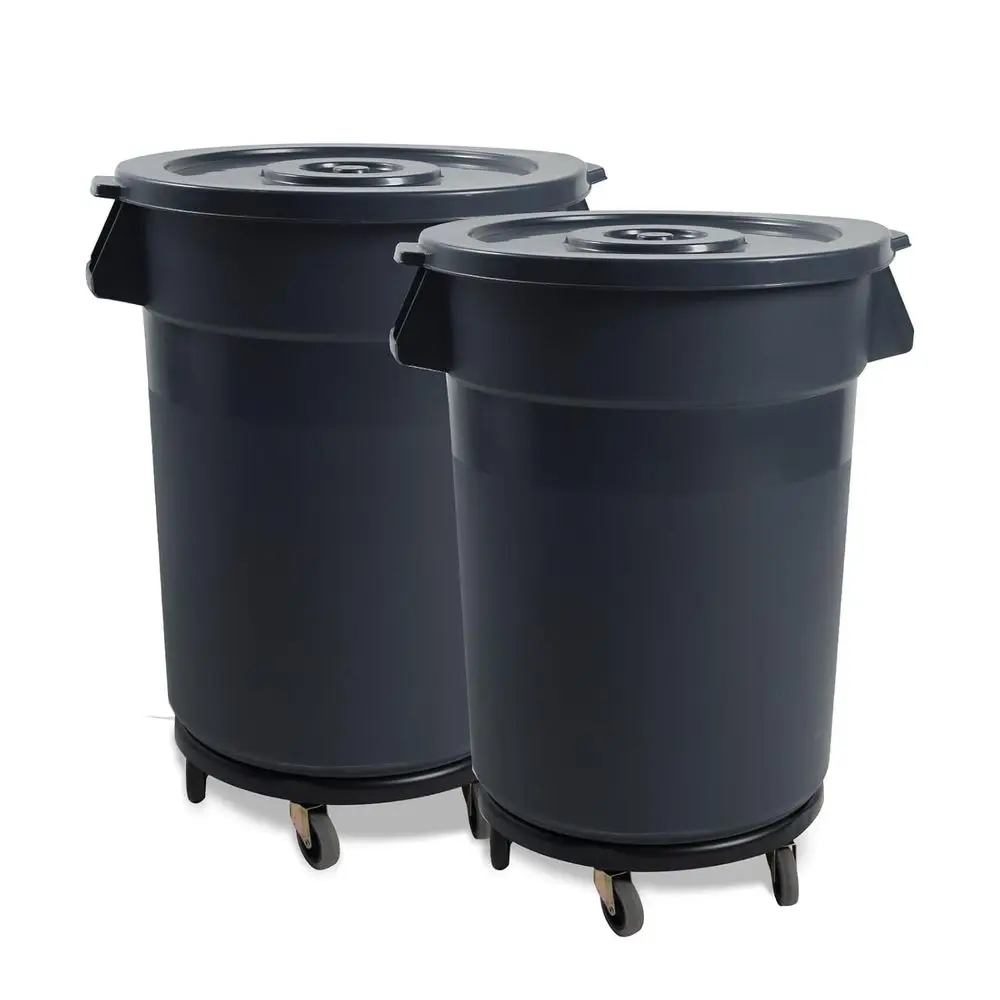 

Heavy Duty Plastic Wheeled Outdoor Trash Can, Matte Gray Round Lid Large Garbage Cans, for Shopping Malls, Hospitals, Yards, and