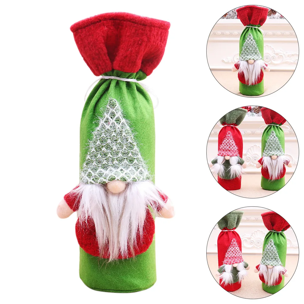 1 قطعة غطاء زجاجة نبيذ عيد الميلاد عطلة كم الزخرفية قابل للغسل حقيبة زجاجات زخرفة الحفلات مهرجان الديكور المطبخ بار #6