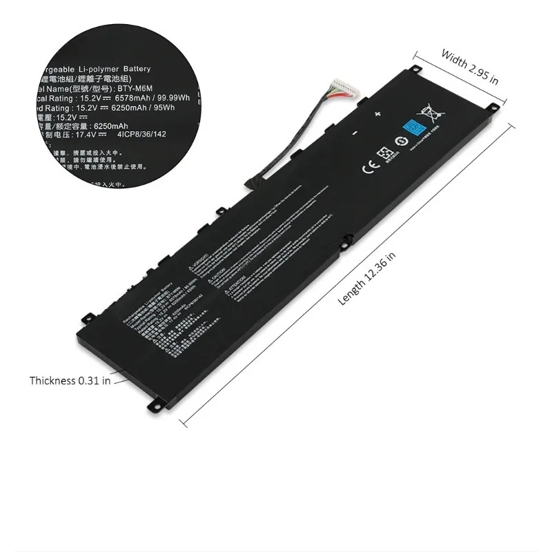 BTY-M6M Laptop Battery for MSI Creator 15 A10SD A10SF GS66 Stealth 10SFS 10SGS 10SE-045 10UG GE66 Raider 10SFS WS66
