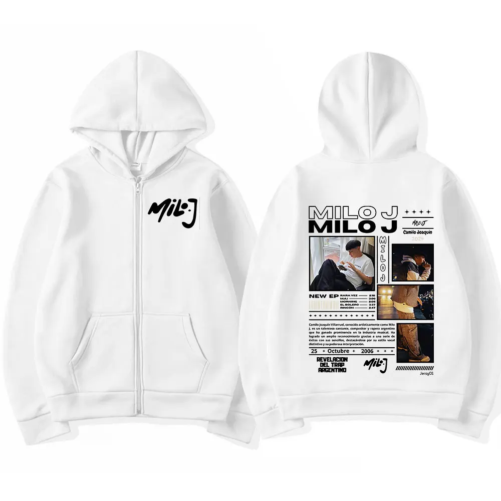 Rapper Milo J 111 Album Merch Zipper Hoodies Men's Women Clothing Vintage Hip Hop Zip Up Hooded Sweatshirts Casual Loose Jackets