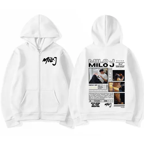 Imagen 2 del producto Rapero Milo J 111 álbum Merch cremallera sudaderas con capucha hombres mujeres ropa Vintage Hip Hop cremallera sudaderas con capucha Casual chaquetas sueltas