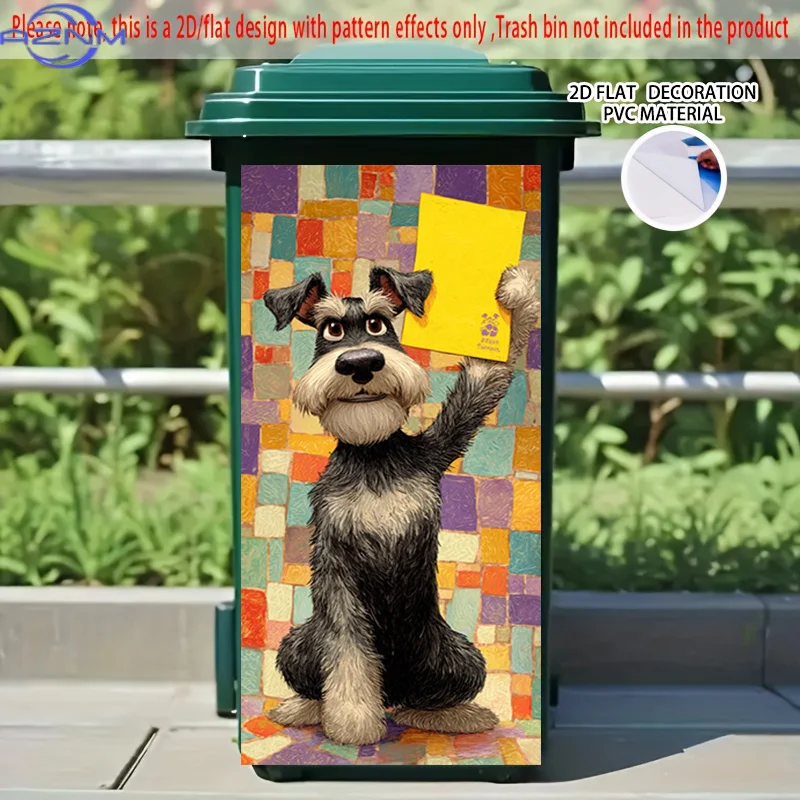 [2D Flat Printing] 1pc 2D Pattern Printed Kitchen Trash Can Sticker, X Cm Schnauzer Holding Yellow Card Theme Kitchen Home Dec