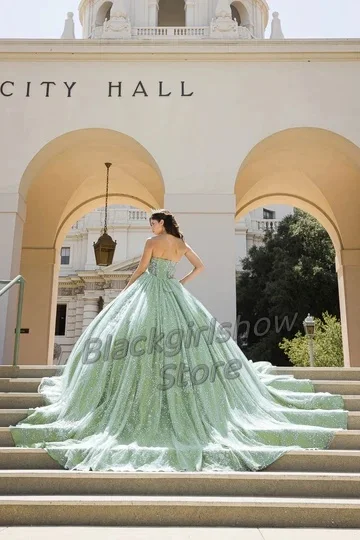 فستان سهرة مزين بالكريستال Quinceanera ، غمد أنيق فاخر ، فساتين زفاف ، أخضر ، 15 Quinceanera ،