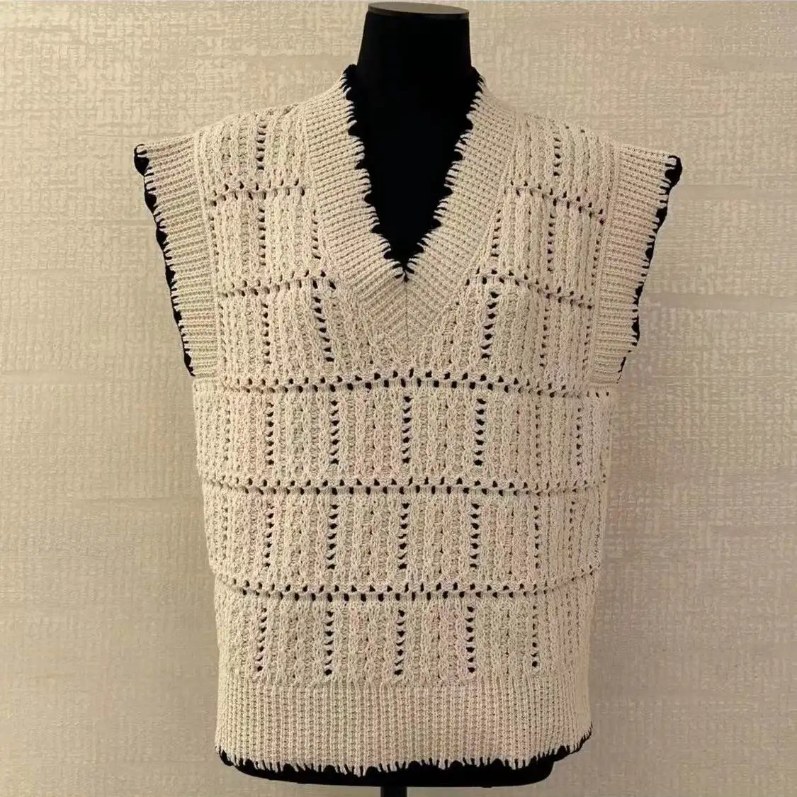 

Новый вязаный свитер крючком для женщин, весна-лето 2026, с V-образным вырезом, контрастной отделкой, повседневный, модный, винтажный пуловер-топ