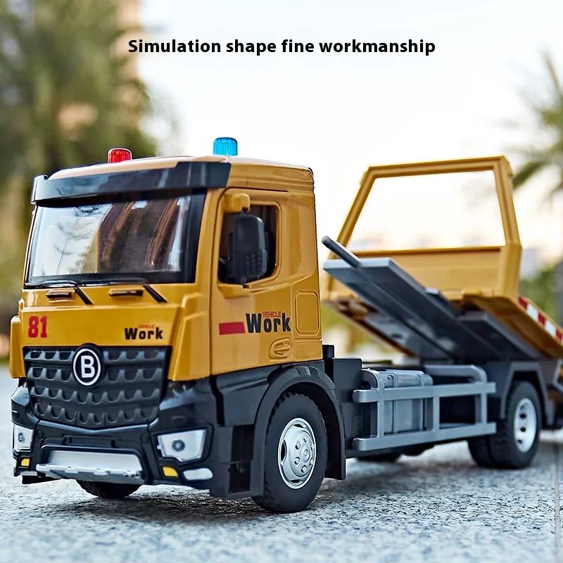 Large Flatbed Trailer Roadside Rescuer Vehicle Alloy Metal Diecast Car Model Sound & Light Children's Educational Gifts Birthday