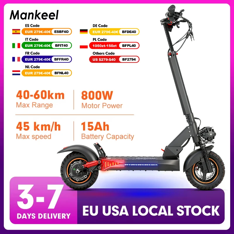 

Mankeel MX-14 800W Powerful Electric Scooter 15AH 28MPH Off Road Foldable E-scooter 37 Miles Range Electric Kick Scooter Adult