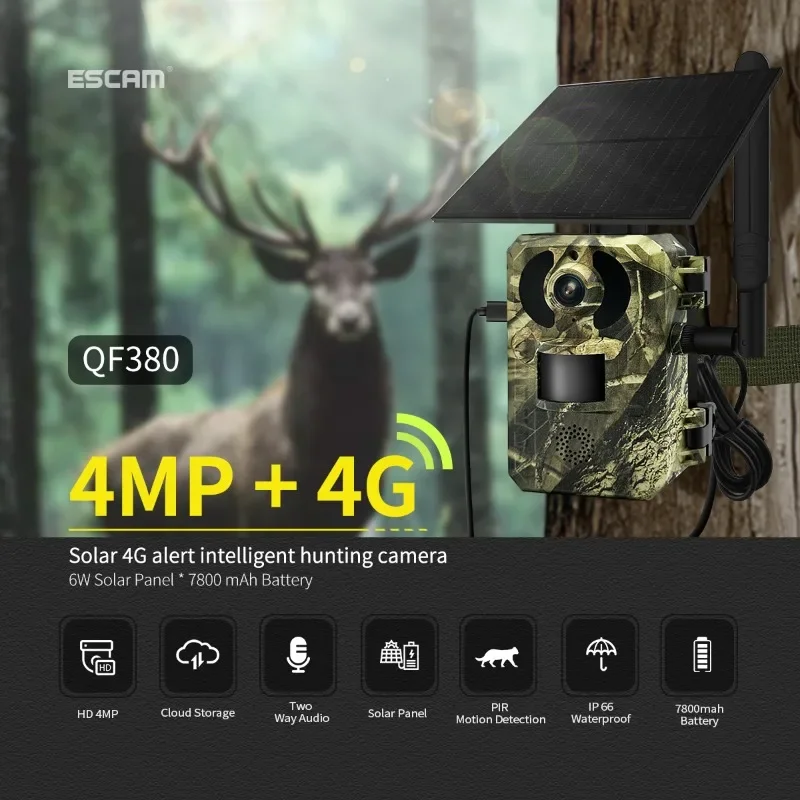 

4G SIM Solar Camera Hunting Trail Camera Wildlife Tracking Surveillance Infrared Night Vision Wild Cameras Photo Traps APP Ucon