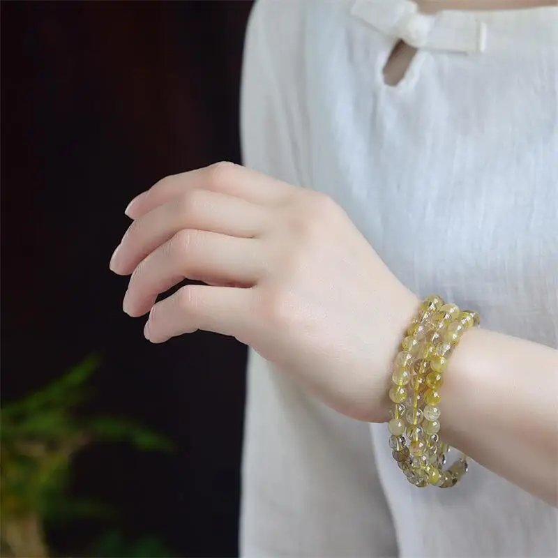 

6MM Natural Golden Rutilated Quartz Triple Circle Bracelet Crystal Reiki Healing Stone Fashion Jewelry Gifting Gift For Women
